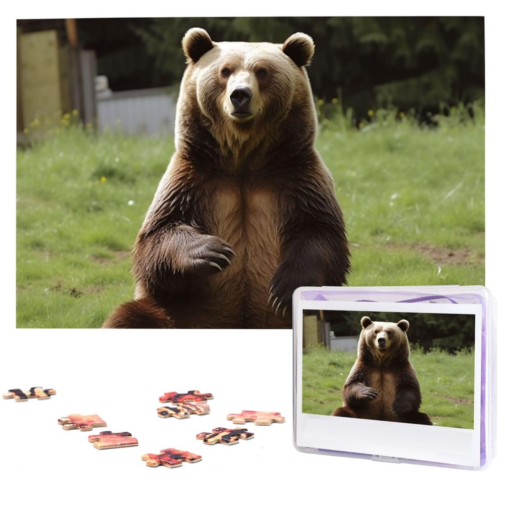 1000 Piece Jigsaw Puzzles for Adults Challenging Puzzle Wooden Picture Puzzle Personalized Custom Hi Bear Sit on The Lawn Wood Puzzle for Family Game Nights Gifts 29.5x19.7 inches Puzzle