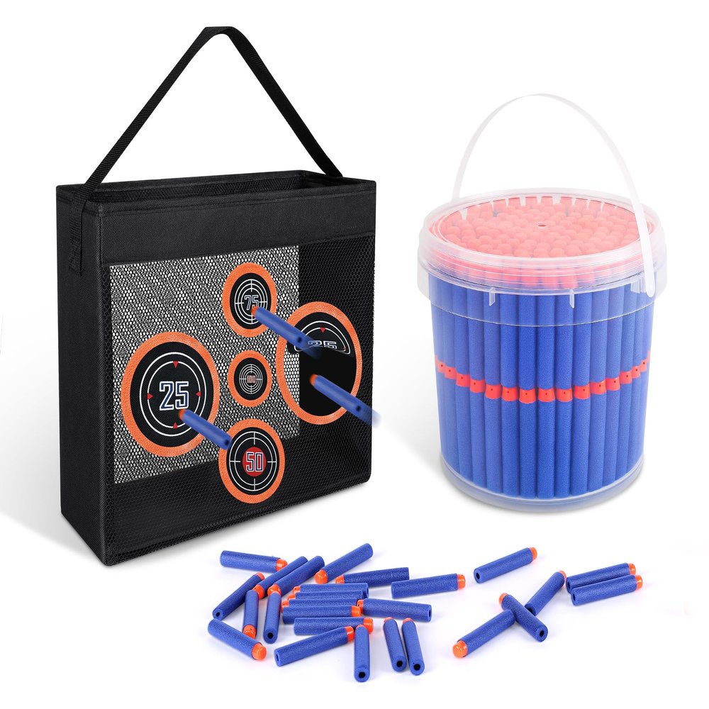 300 Elite Darts Fits for Nerf Elite Guns + Portable Mesh Target Compatible with Nerf Gun Targets, Elite Portable Practice Target, Gift for Kids Ages 6+