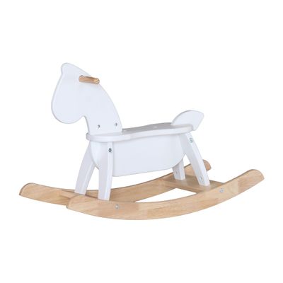 PHUDONGTOYS White Wooden Rocking Horse Funny for Toddlers (Ages 2-4) - Solid Rubber Wood, Smooth Surface for Creative Decoration, Minimalist Rocking Horse, Christmas Housewarming Gift for Kids