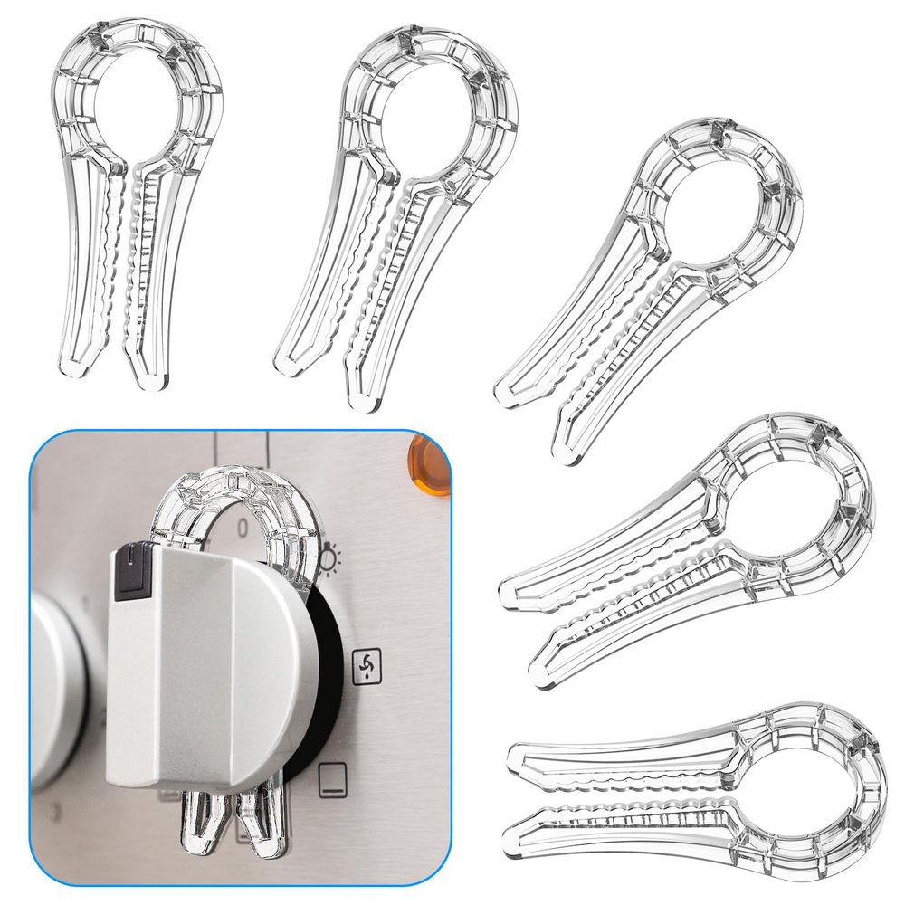Gas Stove Knob Locks, Gap-fit Pin for Stove Knobs, for Knob Gap at Least 0.27", Baby Proofing Stove Knob Safety Covers, Stove Guard Clear, Pack of 5, with 1 Extra Piece for Back Up