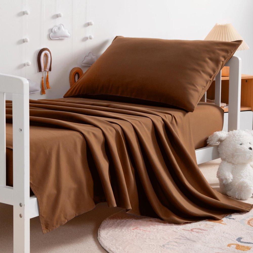 600TC Egyptian Cotton 3-PieceToddler Sheet Set, Fitted Sheet, Flat Sheet and Envelope Pillowcase,Toddler Bed Set for Boys & Girls,Crib Sheets Set,(MiniCrib Sheets 28" x 52" x 12" Taupe Solid )