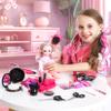 Hair Salon Toys for Girls, 36PCS Kids Pretend Play Makeup Sets, Dress Up Beauty Hair Stylist Toy Kit with Barber Apron, Hair Dryer, Curling Iron, Mirror, Scissors and Styling Accessories view 3