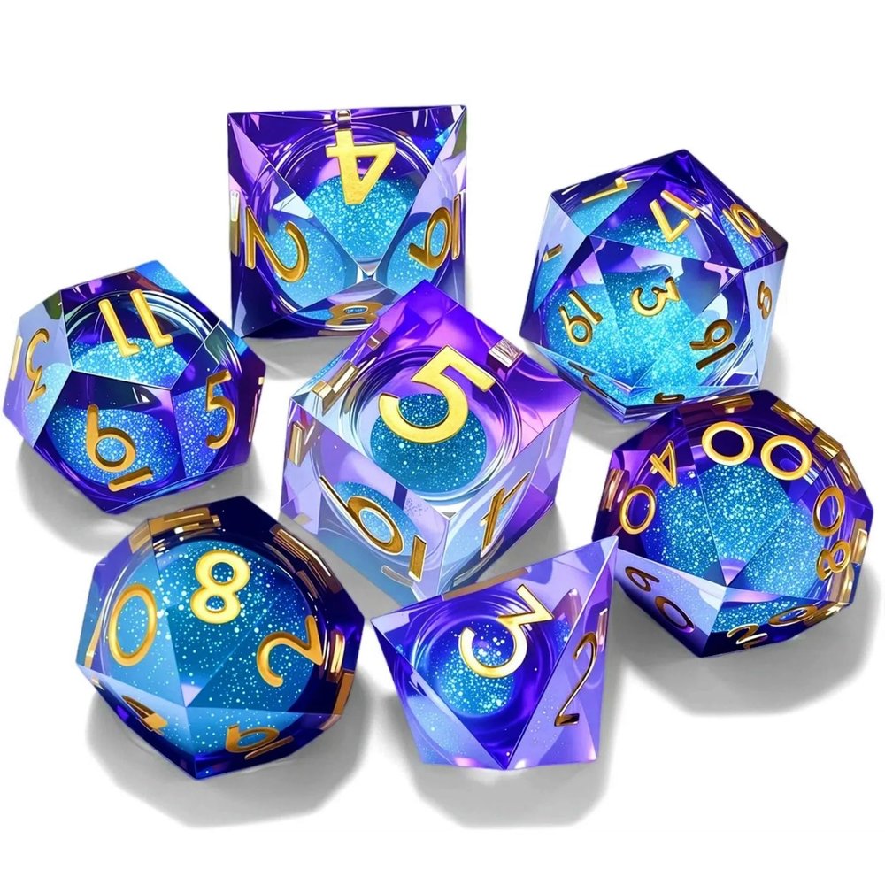 Liquid Core Quicksand Resin DND Dice, Sharp Edge Dungeons and Dragons Polyhedron Game Dice Set for Role Playing Games RPG Explorer Magic, Holiday Birthday Gifts Party Favors