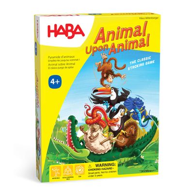 HABA Animal Upon Animal Game - Classic Wooden Tower Stack Game for Kids and Adults, STEM & Dexterity Party Activity for Ages 4+, Compact On The Go Edition