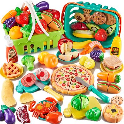 Kidsciety 85Pc Pretend Play Food Sets for Kids Kitchen, Cutting toy food with 2 Baskets, Play Kitchen Accessories for Toddlers, Fake Food with Pizza Veggies Fruits, Kids Kitchen Toys, Boys Girls Gift.