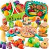 Kidsciety 85Pc Pretend Play Food Sets for Kids Kitchen, Cutting toy food with 2 Baskets, Play Kitchen Accessories for Toddlers, Fake Food with Pizza Veggies Fruits, Kids Kitchen Toys, Boys Girls Gift. view 1