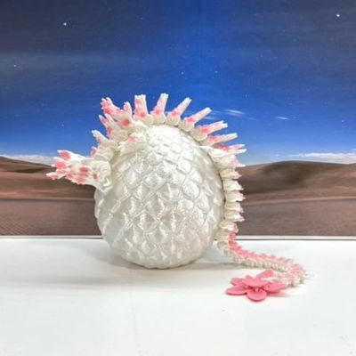 3D Printed Dragon with Dragon Egg, Articulated Fidget Toy Dragon, 12" Cherry Blossom Dragon, Executive Desk Toy D017-PNK-WE