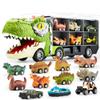 JOYIN 13 in 1 Dinosaur Toys with Big Dinosaur Toys, Dinosaur Truck with 12 Pull Back Cars, 6 Piece Large Soft Dinosaur Figures with an Educational Book view 2