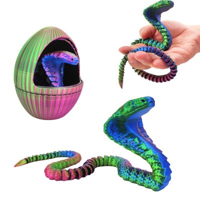 3D Printed Snake Eggs with 3D Printed Snake Inside, Cute Rotary Gear Eggs with 3D Printed Crystal Fidget Snake Animals Inside, Home Office Decor Executive Desk Crystal Cobra ToysRed Green Blue