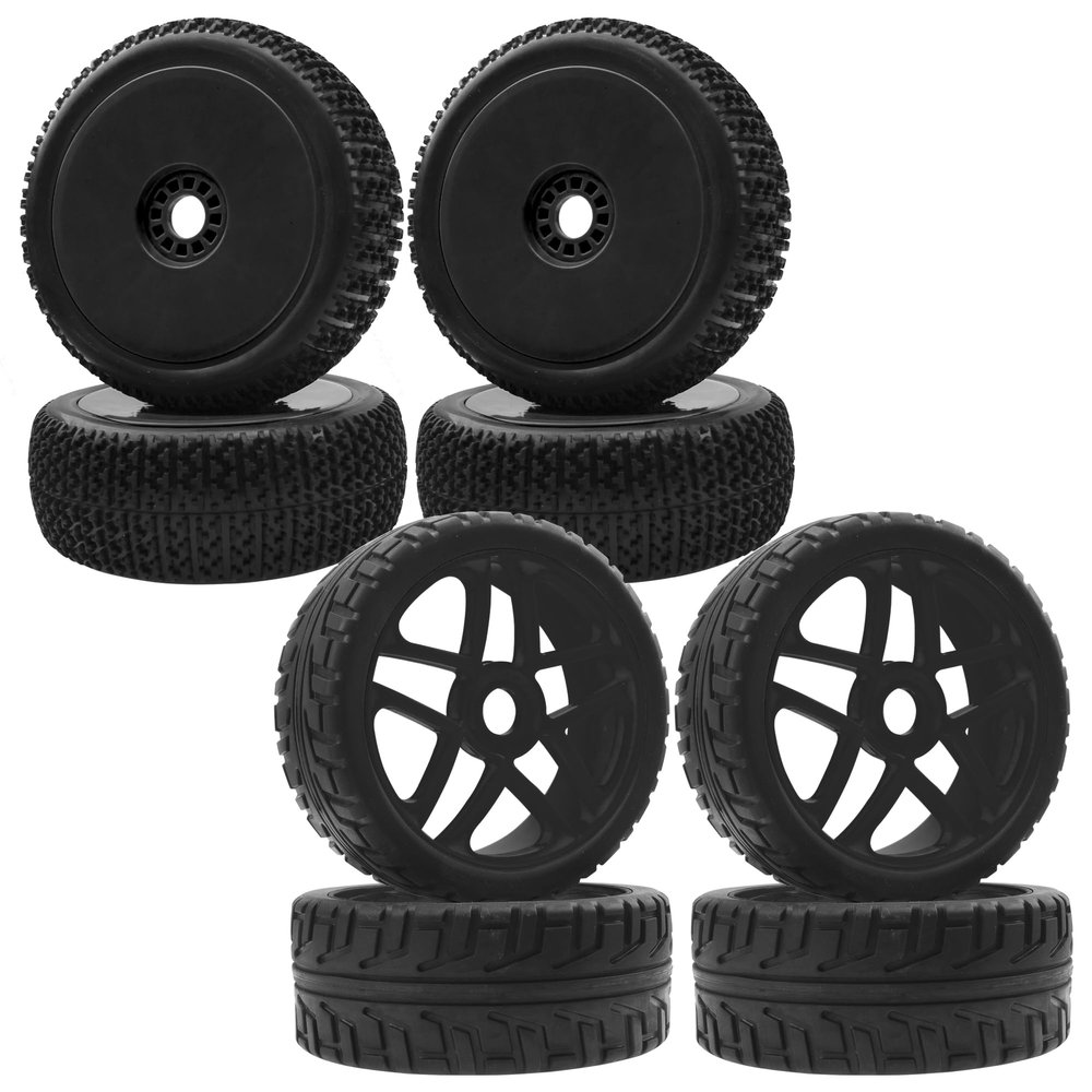 OD 4.09" Rubber 1/8 RC Buggy Tires and 17mm Hex Wheels Rim & OD 4.52" 1/8 RC Buggy Rubber Tires Tyre w/Plastic Rim 17mm Hex
