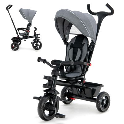 GLACER Tricycle, 5 in 1 Toddler Bike with Adjustable Push Handle, Removable Canopy, Reversible Seat, Safety Harness, EVA Wheels, Cup Holder & Storage Basket, Baby Tricycle for Age 1.5-5 Years (Gray)