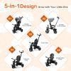GLACER Tricycle, 5 in 1 Toddler Bike with Adjustable Push Handle, Removable Canopy, Reversible Seat, Safety Harness, EVA Wheels, Cup Holder & Storage Basket, Baby Tricycle for Age 1.5-5 Years (Gray) view 2