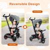 GLACER Tricycle, 5 in 1 Toddler Bike with Adjustable Push Handle, Removable Canopy, Reversible Seat, Safety Harness, EVA Wheels, Cup Holder & Storage Basket, Baby Tricycle for Age 1.5-5 Years (Gray) view 4