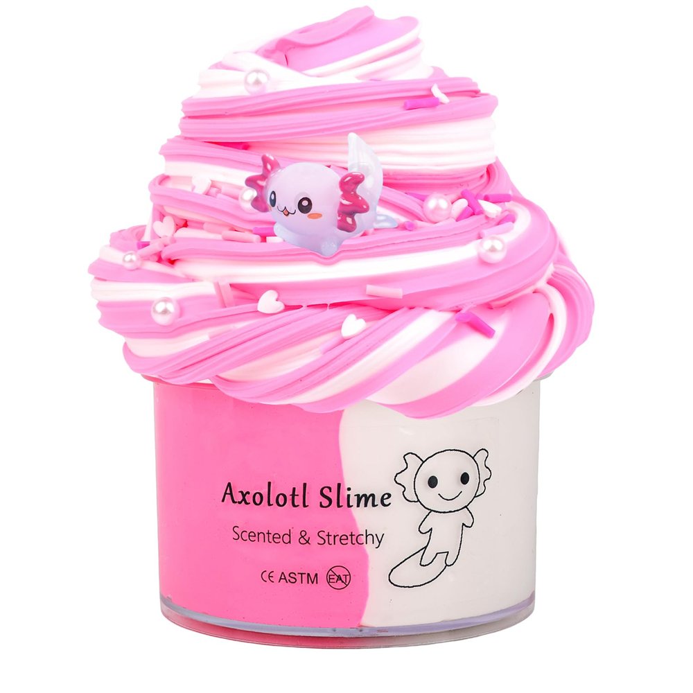 Axolotl Butter Slime,Non Sticky,Super Soft Stress Relief,Scented and Stretchy Toy,Birthday Gifts for Kids 4-12,DIY Slime Party Favor,Dual Colored Pink Slime,Christmas Stocking Fillers (7oz 200ML)