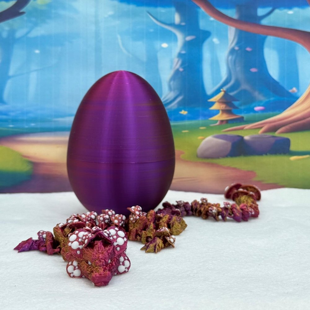 3D Printed Dragon with Dragon Egg, Articulated Fidget Toy Dragon, 12" Red Purple Gold Mushroom Dragon, Executive Desk Toy D025-RPG-CLS