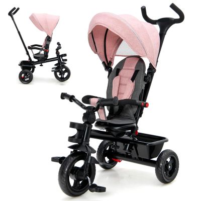 GLACER Tricycle, 5 in 1 Toddler Bike with Adjustable Push Handle, Removable Canopy, Reversible Seat, Safety Harness, EVA Wheels, Cup Holder & Storage Basket, Baby Tricycle for Age 1.5-5 Years (Pink)
