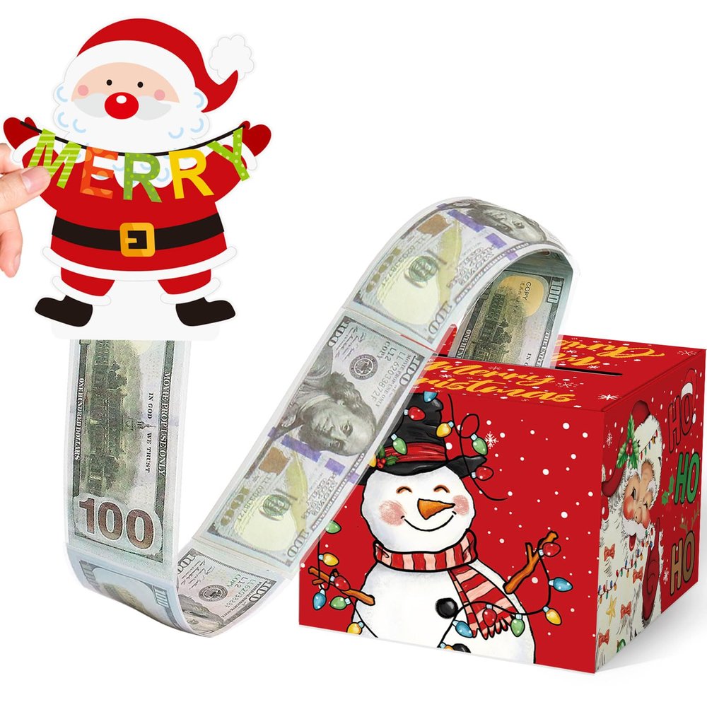 GYGOT Christmas Money Box Pull, DIY Surprise Money Gift Boxes with 100 Transparent Bags, Santa Pull Box for Kids & Adults