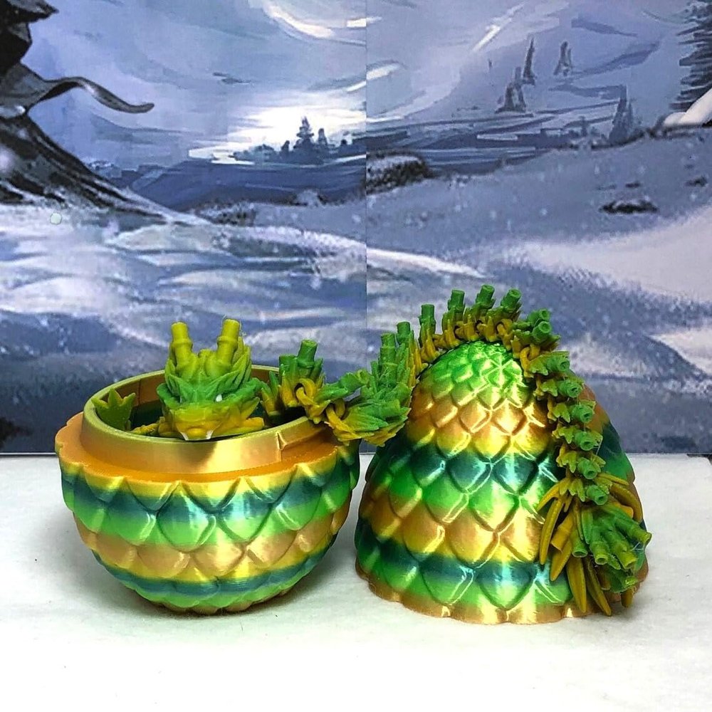 3D Articulated Dragon with Dragon Egg, Fidget ADHD Autism Toy Dragon, 12" Yellow and Green Bamboo Dragon, Executive Desk Toy D029