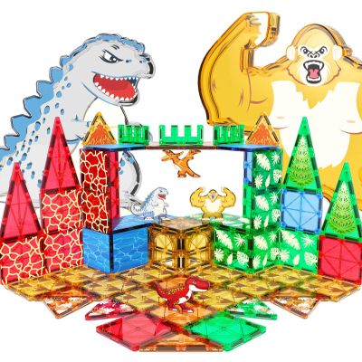 Asago Dinosaurs Toys Magnetic Tiles for Kids 3-5, Dino,King Kong and Godzilla Animals World Construction Tile for Toddlers Ages 5-7, Magnet Building Blocks for Boys Girls Ages 3+ 4-8 8-12 Year Old