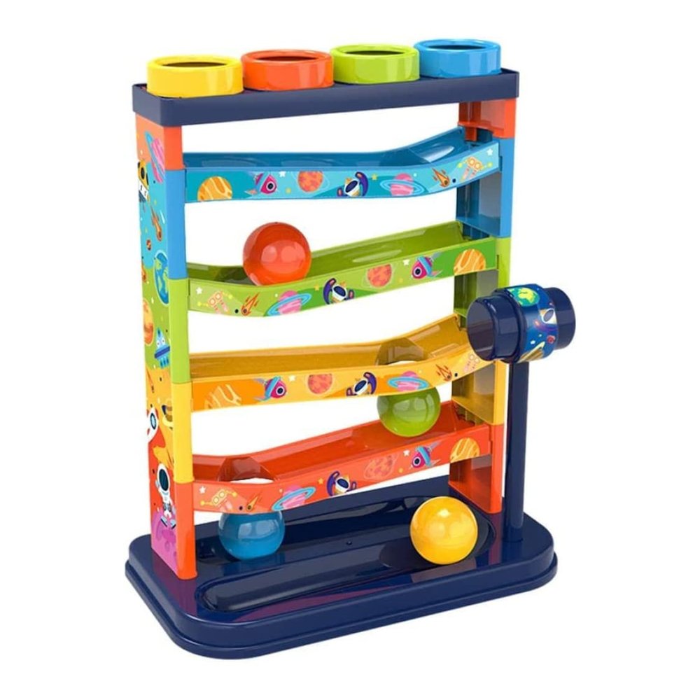 Creative Track Slide Kids Rolling Ball Drop Toy for Babies Toddlers 5 Layer Tower Run with Swirling Ramps & 4 Balls Educational Development Toys
