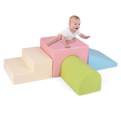 Costzon Climbing Toys for Toddlers, 4 PCS Single-Tunnel Foam Climber for Climbing, Crawling and Sliding, Lightweight Soft Play Blocks for Preschool Baby Boys Girls (Pink Green Blue)