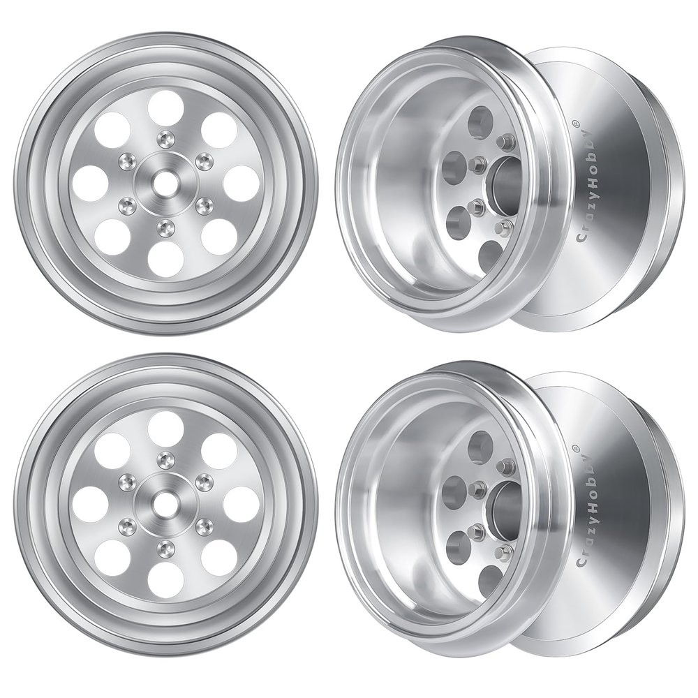 CrazyHobby 1.3' Wheel Rims Aluminum Deep Dish Wheels Negative Offset 12.5mm for 1/18 Traxxas TRX4MT F-150 K10 RC Monster Truck Replacement