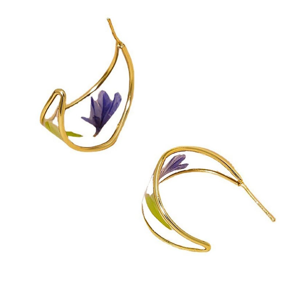 Fashionable fresh alloy epoxy gum leaf eternal flower C-shaped earrings French elegant high-end design sense stud earrings (WHIITE)