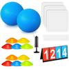 Huaerle 18 Pcs Sports Kickball Set Includes 2 Playground Ball with Air Pump 5 Rubber Throw Down Bases 10 Foul Line Cones and a Flip Scoreboard for Boys Girls Adults Playground School Backyard (Blue) view 1