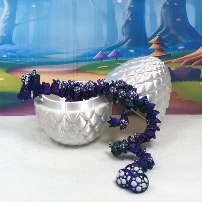 3D Printed Dragon with Dragon Egg, Articulated Fidget Toy Dragon, 12" Red Green Blue Mushroom Dragon, Executive Desk Toy D025-RGB-WE