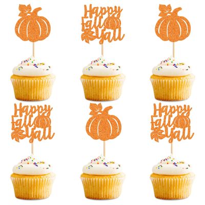 24Pcs Happy Fall Yall Cupcake Toppers Glitter Pumpkin Cupcake Picks Little Pumpkin Baby Shower Cupcake Decors Kids Fall Birthday Cupcake Cake Decors Thanksgiving Party Decorations