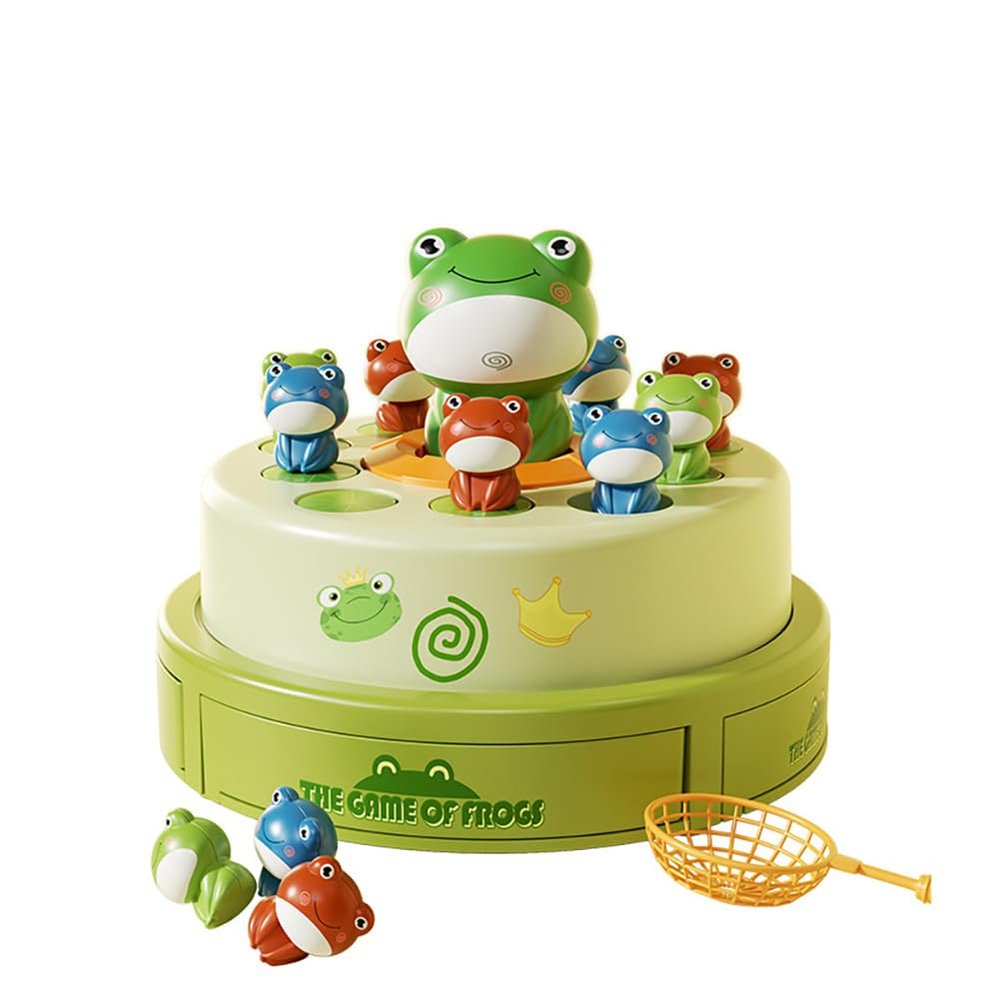 Miracland Electric Turntable Bouncing Frog Toy Set - Interactive Pop-up Game with Music & Lights, Kids Focus Training, Family Catch Activity