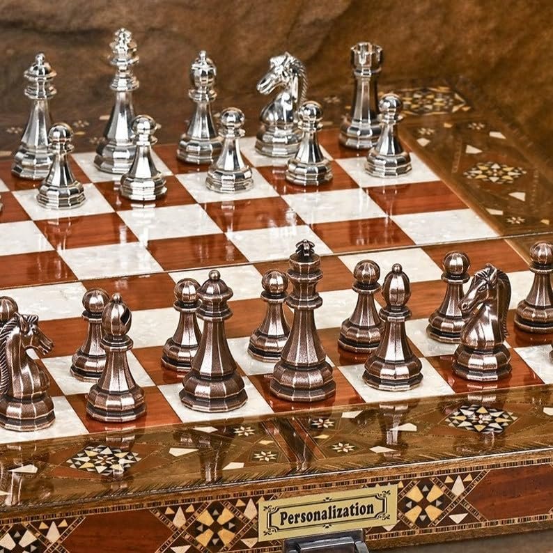 20"-inch X Large Backgammon Sets for Adults Solid Wood Complete Game Board Checkers Chess Handmade Game Sets Gift Ideas for Dad, Husband, Anniversary (Backgammon +Chess Pieces)