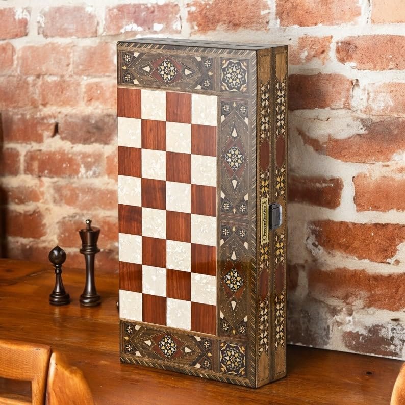 20"-inch X Large Backgammon Sets for Adults Solid Wood Complete Game Board Checkers Chess Handmade Game Sets Gift Ideas for Dad, Husband, Anniversary (Backgammon Only)