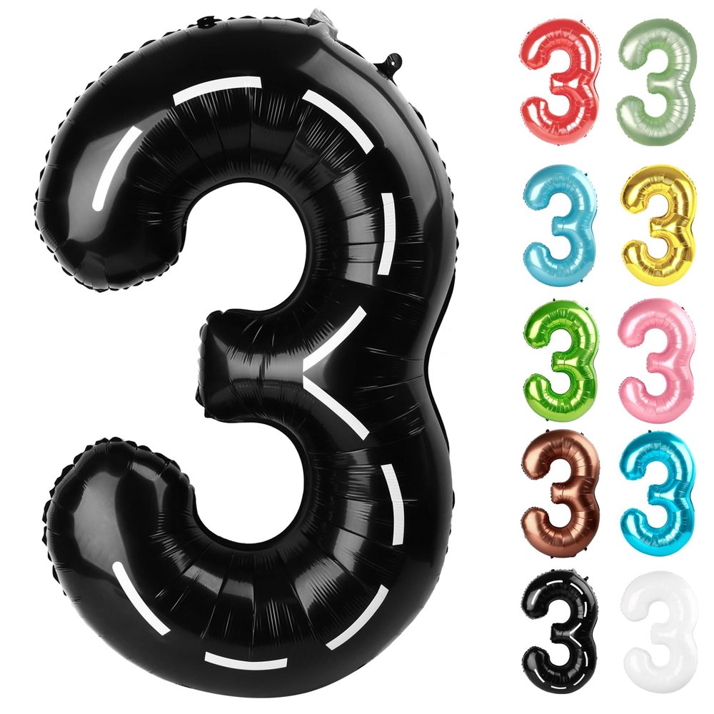 Race Car Number 3 Balloon 40 Inch, 3 Balloon Number, 3rd Birthday Decorations, Race Car Party Supplies for Boys Girls