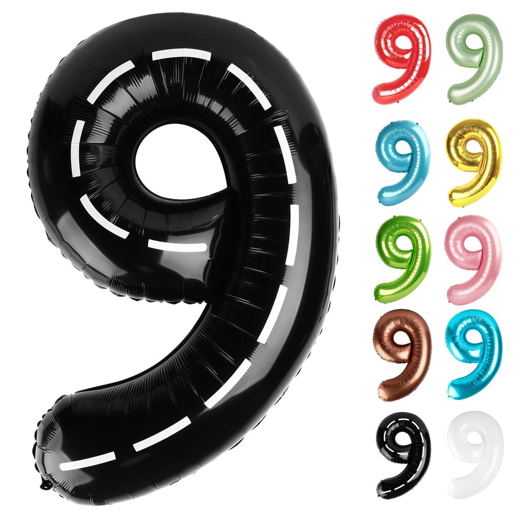 Race Car Number 9 Balloon 40 Inch, 9 Balloon Number, 9th Birthday Decorations, Race Car Party Supplies for Boys Girls
