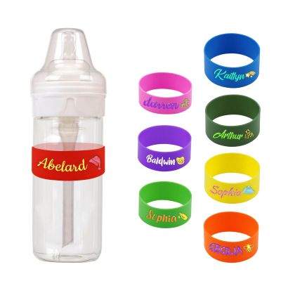 2PCS Custom Baby Bottle Labels for Daycare, Personalized Water Bottle Labels Sippy Cup Labels, Custom Silicone Labels with Name, Non-Slip Elastic Reusable, Name Labels for Kids - Red