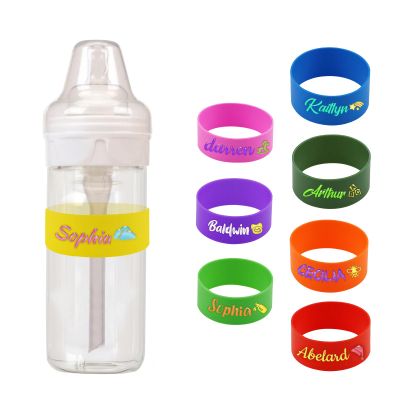 2PCS Custom Baby Bottle Labels for Daycare, Personalized Water Bottle Labels Sippy Cup Labels, Custom Silicone Labels with Name, Non-Slip Elastic Reusable, Name Labels for Kids - Yellow