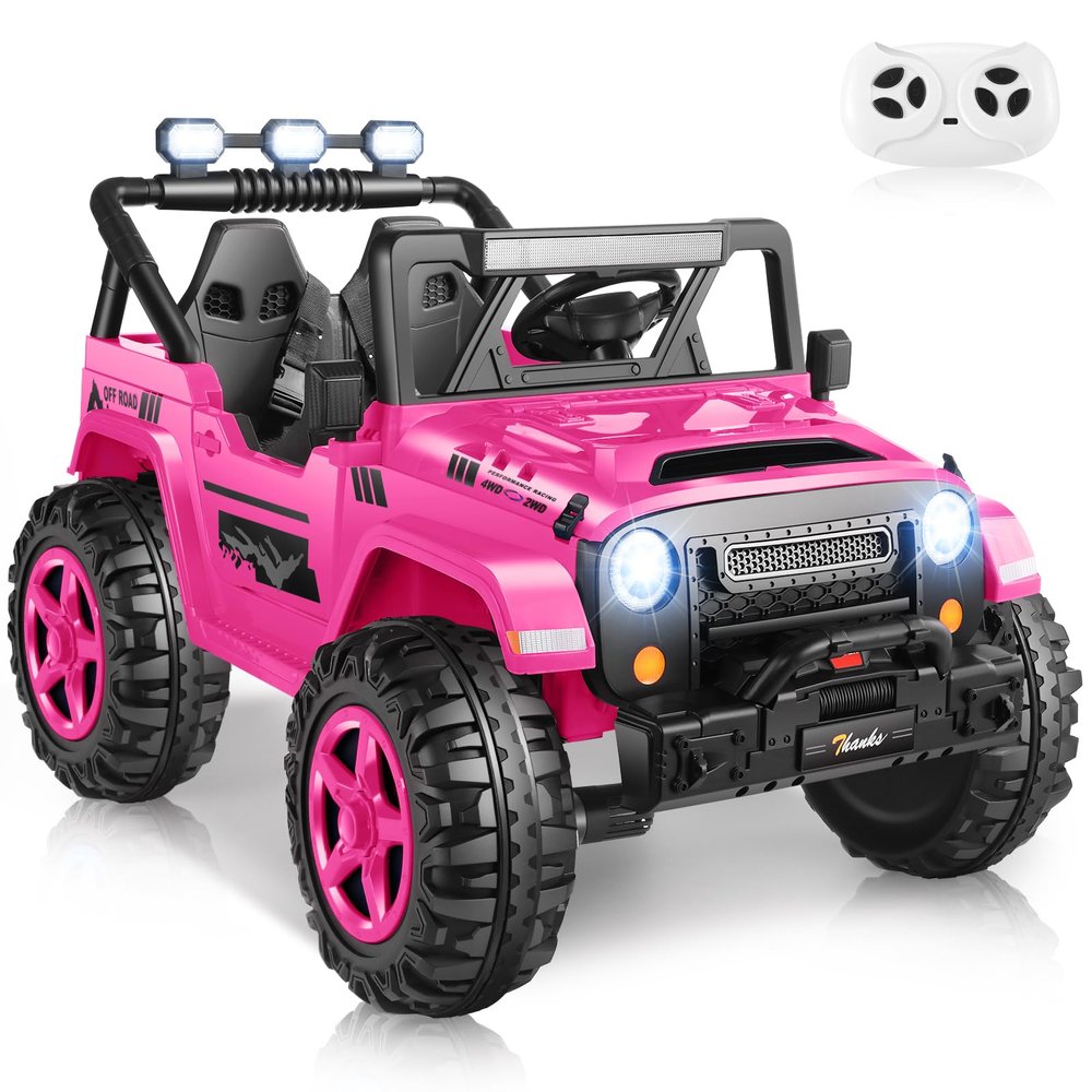 Hikole 24 Volt Ride on Toys for Big Kids, 2 Seater Ride on Car with 20" Extra Wide Seat, Music, Remote Control, 4WD 2WD Switchable Powerful Wheels, LED Light, Kids Electric Vehicle, Rose Pink
