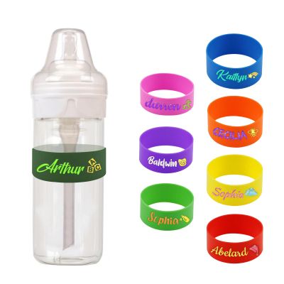 2PCS Custom Baby Bottle Labels for Daycare, Personalized Water Bottle Labels Sippy Cup Labels, Custom Silicone Labels with Name, Non-Slip Elastic Reusable, Name Labels for Kids - Army Green