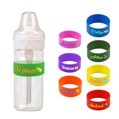 2PCS Custom Baby Bottle Labels for Daycare, Personalized Water Bottle Labels Sippy Cup Labels, Custom Silicone Labels with Name, Non-Slip Elastic Reusable, Name Labels for Kids - Grass Green