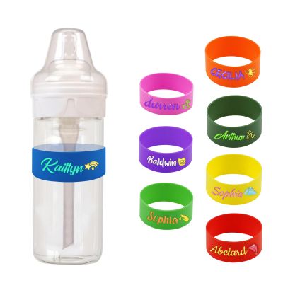 2PCS Custom Baby Bottle Labels for Daycare, Personalized Water Bottle Labels Sippy Cup Labels, Custom Silicone Labels with Name, Non-Slip Elastic Reusable, Name Labels for Kids - Blue