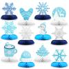 12PCS Winter Wonderland Party Decorations 3D Honeycomb Winter Centerpieces for Tables Blue White Christmas Party Supplies for Kids Birthday Xmas Holiday Party Prop Supply view 1