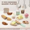 17 PCS Wooden Bakery Toy Food Playset for Kids, Pretend Picnic Play Food for Toddlers 3+, Play Kitchen Accessories with Shopping Bag, Cutting Food Toys, Gift for Girls Boys and Girls view 2