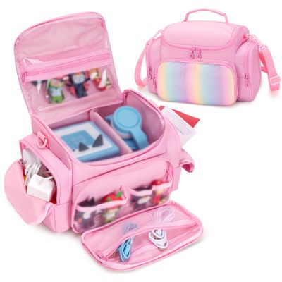 Carrying Case Compatible with Toniebox 2/1, Portable Bag for Audio Player Starter Set, Storage Travel Case for Charging Station Headphone, Shoulder Strap and Handle, Pink, Patented Design(Bag Only)