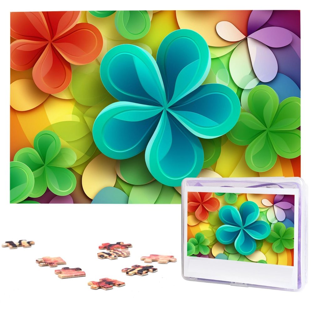 1000 Piece Jigsaw Puzzles for Adults Challenging Puzzle Wooden Picture Puzzle Personalized Custom Rainbow Circle Shamrock Wood Puzzle for Family Game Nights Gifts 29.5x19.7 inches Puzzle