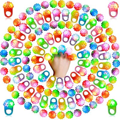 Sosation 100 Pcs Light up Ring LED Flashing Ring Party Favors Glow in The Dark Bumpy Jelly Finger Blinking for Kids Carnival Party Supplies(Rainbow)