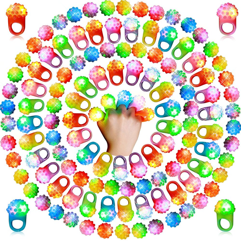 Sosation 100 Pcs Light up Ring LED Flashing Ring Party Favors Glow in The Dark Bumpy Jelly Finger Blinking for Kids Carnival Party Supplies(Rainbow)