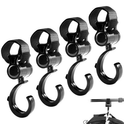 4 PCS Walker Hook Hanging, 360 Rotation Multipurpose Stroller Hooks for Hanging Diaper Bags, Baby Stroller Wheelchair Hanger Clip Accessories, for Walker, Shopping Cart, Car Back Seat