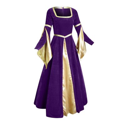 Renaissance Dress for Women Dress Up Halloween Costume Faire Gothic Gown Retro Lace-up Trumpet Sleeve Maxi Dress