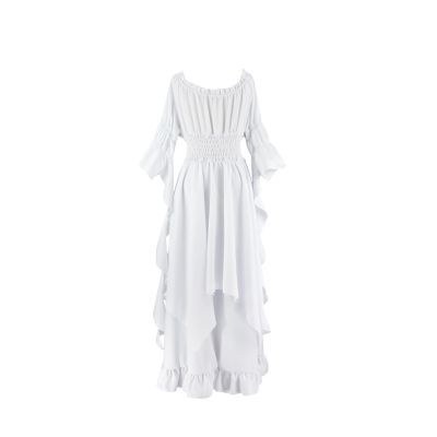 Renaissance Costume Women 2024 Off Shoulder Bell Sleeve Tiered Maxi Dress Smocked Waist Tiered Hem Cosplay Maxi Dress